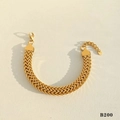 Close-up of gold V-shape woven bracelet with adjustable lobster clasp on beige texture - Gold V-Shape Weave Stainless Steel Bracelet (B200)