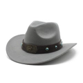 Detail of grey wool felt cowboy hat with leather band, turquoise beads and star metal buckle - M (56-58cm) / Gray