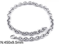 Collar de cadena de acero inoxidable plateado pulido, 450 mm de largo y 9,5 mm de ancho - Collar De Acero Plateado De 450 mm * 9,5 mm (KN80644-Z)