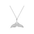 Elegant silver fishtail necklace pendant with micro-set shimmering crystals and fine chain - XL18 Mermaid Tail