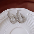 Macro detail of silver liquid metal twisted earrings on a vintage relief plate - Silver Needle-Silver-U-shape Fluid Metal(16#)