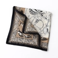 Elegant beige silk neck scarf featuring classic chain patterns and black borders - Beige Chain Pattern