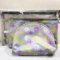 Set di 3 borse per cosmetici da viaggio in PU grigio stampato e PVC trasparente con zip - Grigio Geometrico