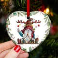 Detailed view of heart-shaped ceramic Christmas ornament with a festive gnome design - Heart Antler Gnome-Christmas Lights