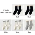 5-pack set of cotton athletic crew socks in black, white, and grey with stripe detail - One Size (EU 35-40) / 5 Pairs (2 Black/2 White/Gray)