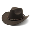 Classic dark brown western cowboy hat with woven evil eye band and curled brim - M (56-58cm) / Brown