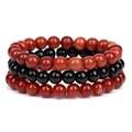 Three-piece set of 8mm natural stone beaded bracelets in red agate and polished black stone - Red Stone and Red Agate (FK1203)