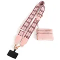 Tracolla jacquard rosa con portamonete in pelle abbinato e fibbie metalliche dorate - Rosa Chiaro Diamante Geometrico