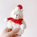 White plush jointed teddy bear with red Christmas hat and scarf accessory keychain - White Bear With Red Accessories