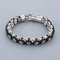 Bracciale da uomo in pelle nera intrecciata con catena in acciaio inossidabile 316L argento - Stile a Righe Orizzontali Argento (KB93852-BD)