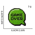 Detailed view of pixel art Game Over green embroidery patch with size and weight specs - Game Patch 1# (GAME OVER)
