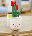 Plush tulip toy with red flower and smiling face in beige pot with brown legs - 33cm / Red Tulip