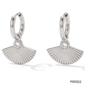 Silver fan-shaped drop earrings with clear zircon stones on high-quality stainless steel - Pde822 White Zirconium
