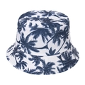 Wendbarer weißer Baumwoll-Anglerhut mit dunkelblauen Palmenprints für sommerlichen Sonnenschutz - 58cm / Marineblau