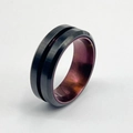 Rotatable stainless steel ring with black brushed finish and purple inner plating - Rose Red + Black