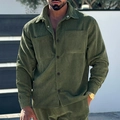 Giacca camicia da uomo in velluto a coste verde oliva con tasche utility - S / Verde Militare