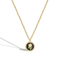 Franse vintage madeliefje hanger ketting van goud titaniumstaal met zwart emaille - Goud
