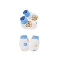Set di muffole e calzini in cotone bianco per neonati con motivi di orsi blu - Set Guanti e Scarpine Orso Lettera Rossa Blu