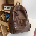 Sac à dos minimaliste en cuir souple marron foncé à grande capacité au style rétro - café