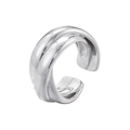 Macro view of silver ear cuff with double twist texture and polished metallic finish - VJ542 / White Gold