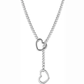 Gothic punk style silver stainless steel Y-shaped necklace with double heart pendants - Silver Heart / 60CM