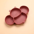 Assiette bébé en silicone rouge foncé en forme de singe avec trois compartiments - Rouge Brique