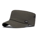 Army green flat top military cap with cotton canvas and side logo embroidery detail - Adjustable / Army Green