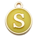 Yellow enamel round letter S charm with gold plating for DIY jewelry and necklaces - Capital Letter S Style / 1 Piece (12x14mm) / Yellow