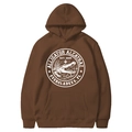 Brown men's hoodie featuring white circular graphic print and drawstring hood detail - Coffee