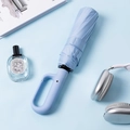 Light blue 24-rib automatic umbrella with creative D-ring carabiner handle and matte fabric - 20-ribbed Double-ringed Umbrella With A Diameter Of 105cm At The Bottom And A Rotating Canopy In Sky Blue. / Gift Box Not Included