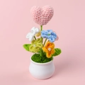Handmade crochet pink heart potted plant with colorful knitted flowers and pearls - Pink Heart