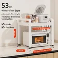 Adjustable white 2-tier kitchen microwave rack with 6 hooks and non-slip feet - 2-Tier Fixed Style-53cm-Cream White