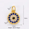 Detail of evil eye pendant with dimensions showing 10mm diameter and gold plating - Round Gold Blue White CZ L458584-Gold