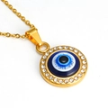 Collier en acier inoxydable plaqué or 18K avec pendentif œil bleu et cristaux - Avec Chaîne Couleur Or