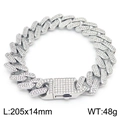 Silver iced out Cuban link bracelet 14mm with rhinestones and square buckle closure - Silver 205x14mm (KB170709-MZOZ)
