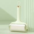 Washable sticky lint roller in light green with golden ring and protective cover - Green