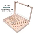 Pink velvet jewelry organizer with transparent lid and multifunctional interior slots - Dual-Purpose Style - Beige