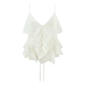 French style white ruffled camisole with hollow embroidery and lace-up hem - XS / Milky White