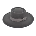 Detailed view of the dark gray wool felt bolero hat with matching ribbon and bow accent - M (56-58cm) / Dark Gray