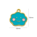 Macro shot of a 10mm blue enamel cloud pendant with a gold smiley face and 14K plating - Smiling Cloud