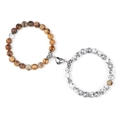 Set bracciali coppia con cuore magnetico in pietre naturali occhio di tigre e bianco - Diaspro Paesaggio + Turchese Bianco