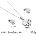 Silver stainless steel jewelry set with hollow heart clover necklace and studs - Silver Clover Splicing Style (KS132854-KFC)