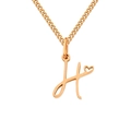 Minimalist gold titanium necklace featuring a letter H pendant with a tiny red heart - Letter H / Gold