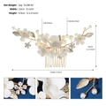 Detail view of handmade ceramic flower bridal hair comb with pearls and rhinestones - Gold Flower Hair Comb (HS-J6632)