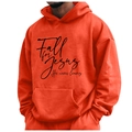 Orange fleece hoodie for men and women with black Fall for Jesus slogan and front pocket - S / Tops / Orange (Fall for Jesus)