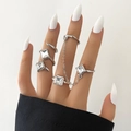 Set di anelli d'argento con pietre di cristallo quadrate e dettagli a catena - Anello Argento Moda Quadrato Effetto Zircone Trasparente/Catena Falange