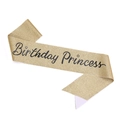 Birthday Princess sash in gold glitter fabric with black cursive font lettering - Gold Sash (Single)