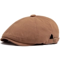 Classic brown cotton newsboy cap with adjustable metal buckle and vintage texture - Adjustable / Amber