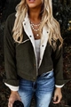 Detailed view of women's dark green corduroy jacket with thick white sherpa lining - S / Dark Green