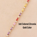 Collier en or élégant avec pierres de zircone rectangulaires colorées de 3x6mm - Zircon Arc-en-Ciel (3*6+3mm) - Plaqué Or
